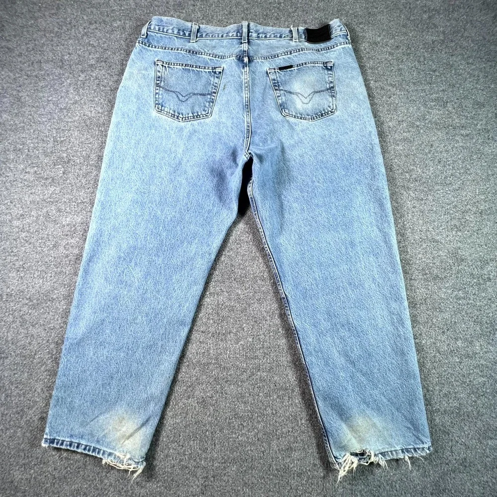VINTAGE Harley Davidson Jeans Mens 46x30 Light Wash Loose Fit Tapered Motorcycle